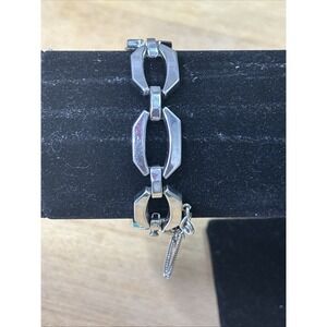 Vintage Monet Silver Tone Art Deco Geometric Link Bracelet Safety Chain
